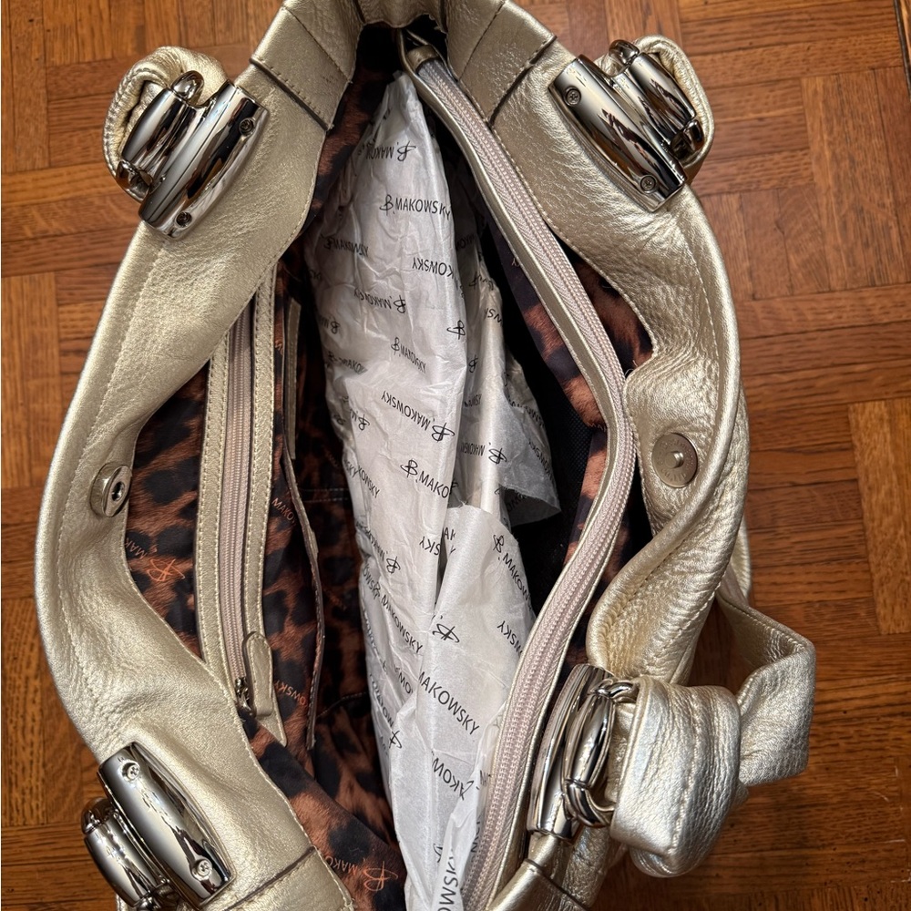 b. makowsky Metallic Champagne Leather Shoulder Bag - Picture 5 of 8